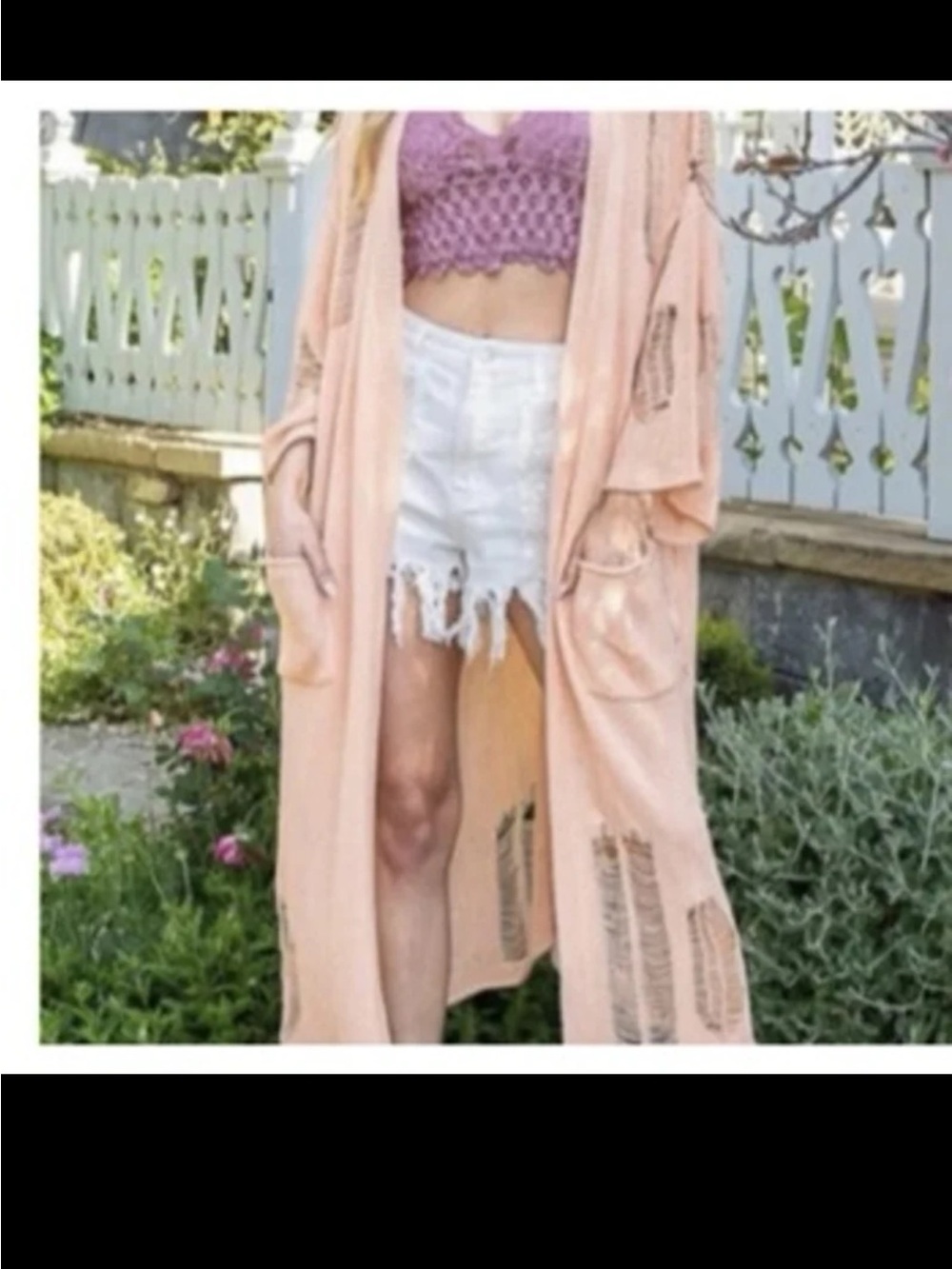 NWT POL oversized Open front Distressed Peachy Pink Duster Cardigan size Small - Picture 5 of 12